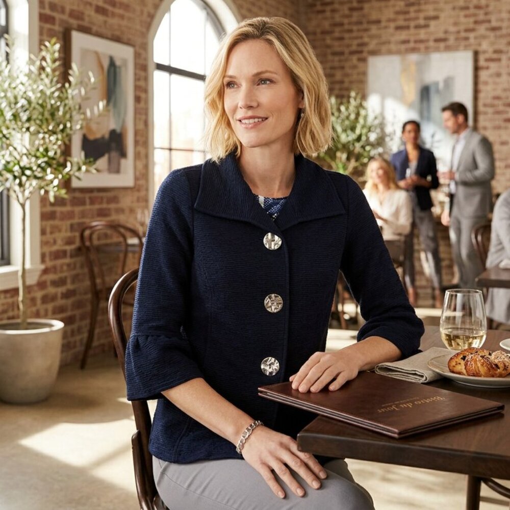 JM Collection Textured Three-Button Jacket,Large - Picture 2 of 9